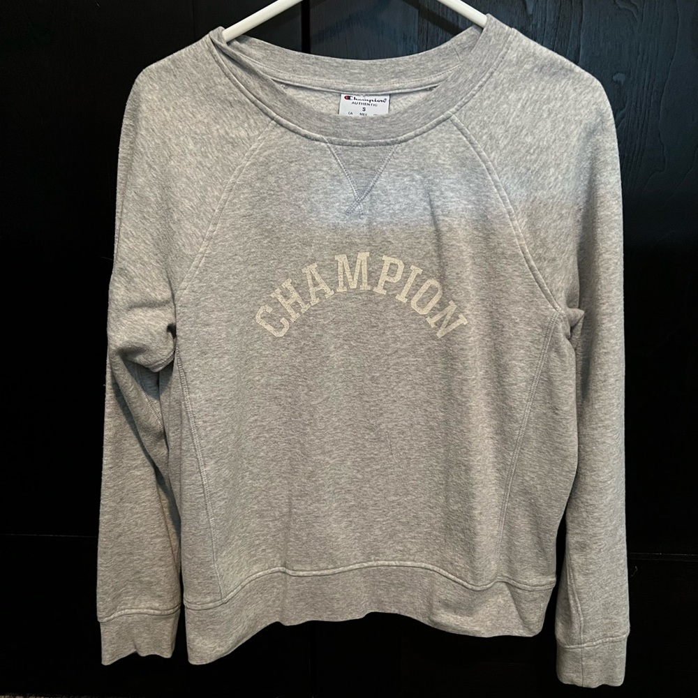 Champion, size small, gray.